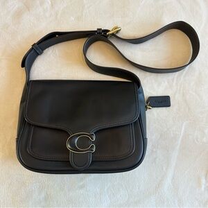 Coach Tabby Messenger bag in polished black leather with gold-tone hardware